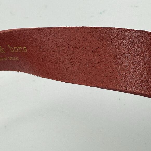 Rag & Bone RED Leather Jet Skinny Belt Logo SIZE SMALL (31-35") Womens England - Picture 5 of 9
